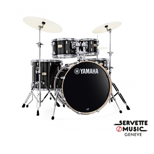 [Yamaha Stage Custom Birch 10T/12T/14F/20B/14S Black] Yamaha Stage Custom Birch 10T/12T/14F/20B/14S Black avec stands et cymbales