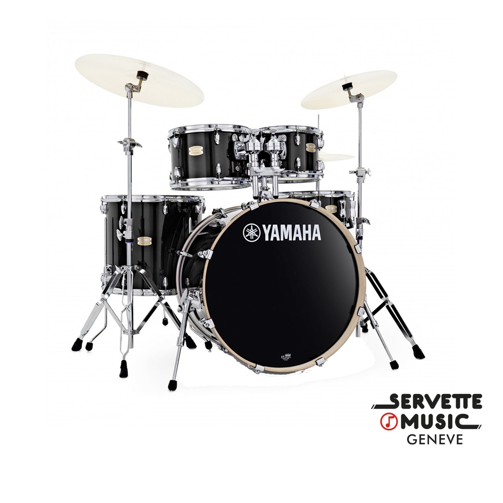 [Yamaha Stage Custom Birch 10T/12T/14F/20B/14S Black] Yamaha Stage Custom Birch 10T/12T/14F/20B/14S Black avec stands et cymbales